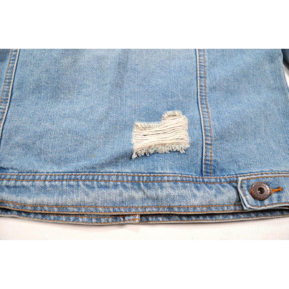 =====Highway Jeans Blue Distressed Denim Jean Crop Jacket‎ Women's Size M Nwt's - Picture 15 of 16